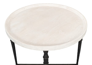 Sarreid Nathaniel Antique Black & Off White Side Table - Stylish Pine & Iron Design For Elegant Spaces White  53767
