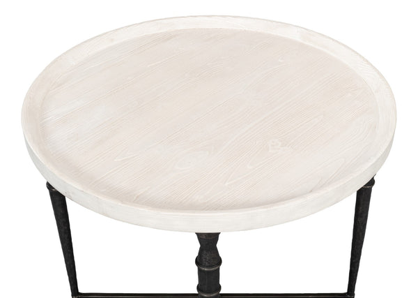 Sarreid Nathaniel Antique Black & Off White Side Table - Stylish Pine & Iron Design For Elegant Spaces White  53767