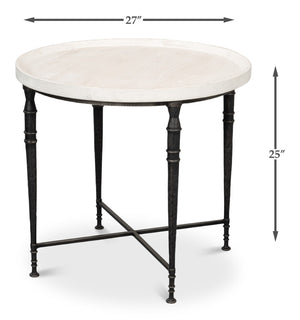 Sarreid Nathaniel Antique Black & Off White Side Table - Stylish Pine & Iron Design For Elegant Spaces White  53767