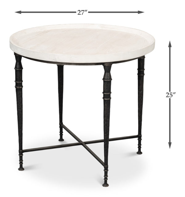 Sarreid Nathaniel Antique Black & Off White Side Table - Stylish Pine & Iron Design For Elegant Spaces White  53767