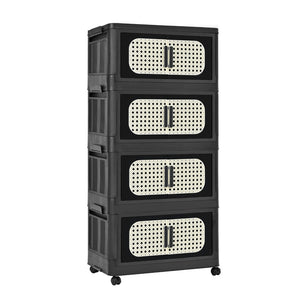 English Elm Retro Folding Storage Cabinet With 4 Tiers, Magnetic Door & Wheels - Space-Saving Organizer For Home W2873P366355-GIGA