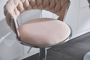 English Elm Set of 2 Velvet Bar Stools with Chrome Base Swivel Height Adjustment Plush Cushion Modern Comfort Pink W1249P247740