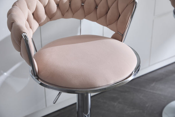 English Elm Set of 2 Velvet Bar Stools with Chrome Base Swivel Height Adjustment Plush Cushion Modern Comfort Pink W1249P247740