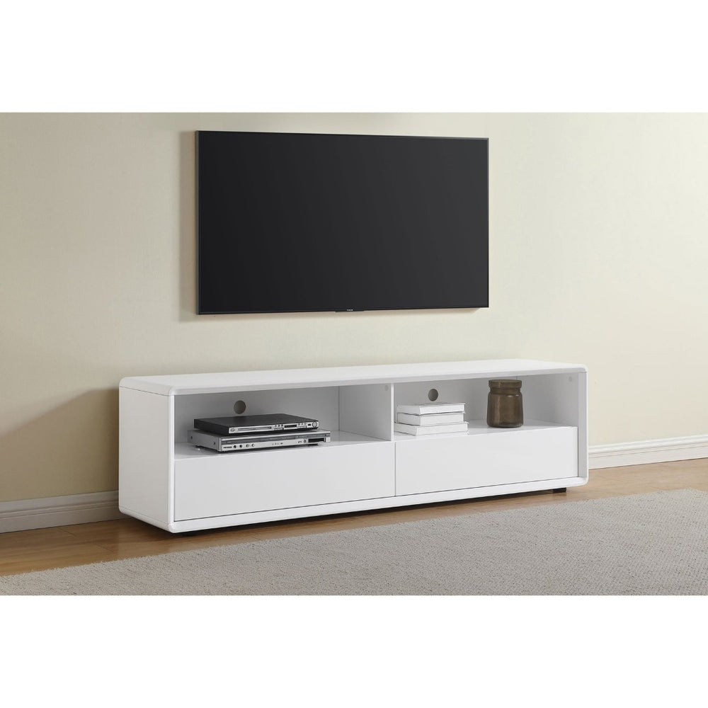 English Elm Cordova Glossy White Low Profile Tv Stand with Dual Drawers for Modern Living Rooms B062P441136