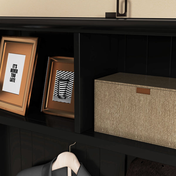 English Elm HOMCOM Entryway Hall Tree with Bench and 5 Double Hooks, Shoe Storage, Anti-Tip Mudroom Organizer Black W2225P249586