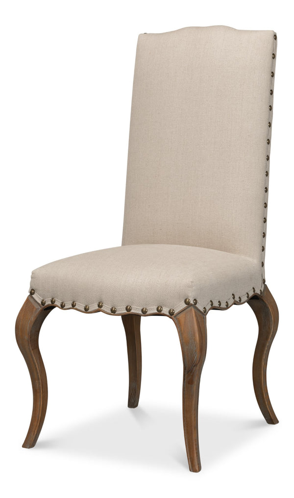 Sarreid Thorne Side Chair In Beige Linen - Distressed Oak Finish, Perfect For Stylish Dining Spaces! Beige  53777