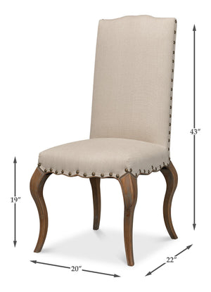 Sarreid Thorne Side Chair In Beige Linen - Distressed Oak Finish, Perfect For Stylish Dining Spaces! Beige  53777