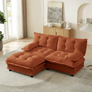 English Elm 77" L-shaped Chenille Cloud Sectional Sofa with Ottoman Deep Cushioned Modular Couch Orange W714S01735