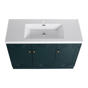 English Elm 48" Freestanding Bathroom Vanity with Thick Resin Sink, Soft-Close Doors, Adjustable Shelves, Durable Finish Dark Green W999S00276
