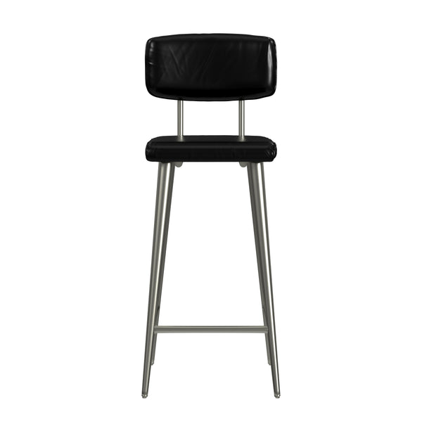 Butler Specialty Saddle Rustic Glam Leather Counter Stool With Back For Kitchen, Stylish Metal Legs, Comfortable Seating Black Iron,Leather,Plywood,Tris Free Fr Foam 5378034-butler