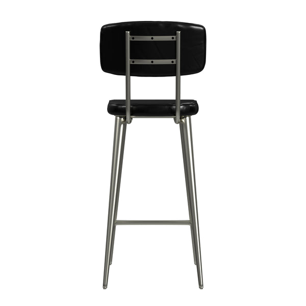 Butler Specialty Saddle Rustic Glam Leather Counter Stool With Back For Kitchen, Stylish Metal Legs, Comfortable Seating Black Iron,Leather,Plywood,Tris Free Fr Foam 5378034-butler