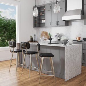 Butler Specialty Saddle Rustic Glam Leather Counter Stool With Back For Kitchen, Stylish Metal Legs, Comfortable Seating Black Iron,Leather,Plywood,Tris Free Fr Foam 5378034-butler