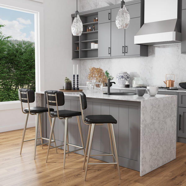 Butler Specialty Saddle Rustic Glam Leather Counter Stool With Back For Kitchen, Stylish Metal Legs, Comfortable Seating Black Iron,Leather,Plywood,Tris Free Fr Foam 5378034-butler