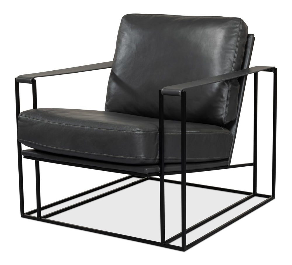 Sarreid Oryan Chair - Stylish Portland Gray Cowhide Leather & Durable Iron Metal Frame For Modern Spaces Grey  53783
