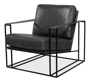Sarreid Oryan Chair - Stylish Portland Gray Cowhide Leather & Durable Iron Metal Frame For Modern Spaces Grey  53783