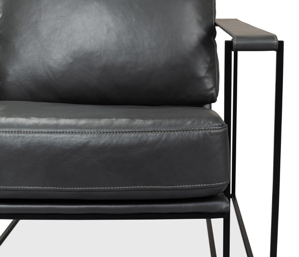 Sarreid Oryan Chair - Stylish Portland Gray Cowhide Leather & Durable Iron Metal Frame For Modern Spaces Grey  53783
