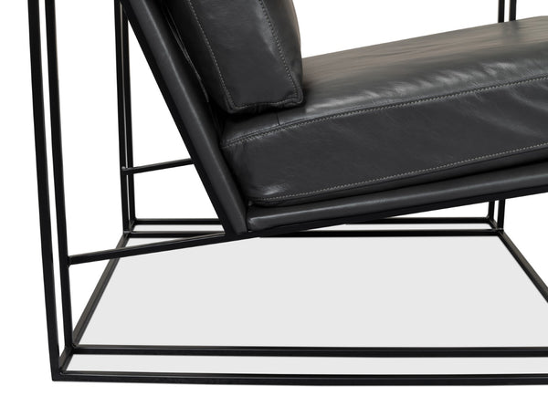 Sarreid Oryan Chair - Stylish Portland Gray Cowhide Leather & Durable Iron Metal Frame For Modern Spaces Grey  53783