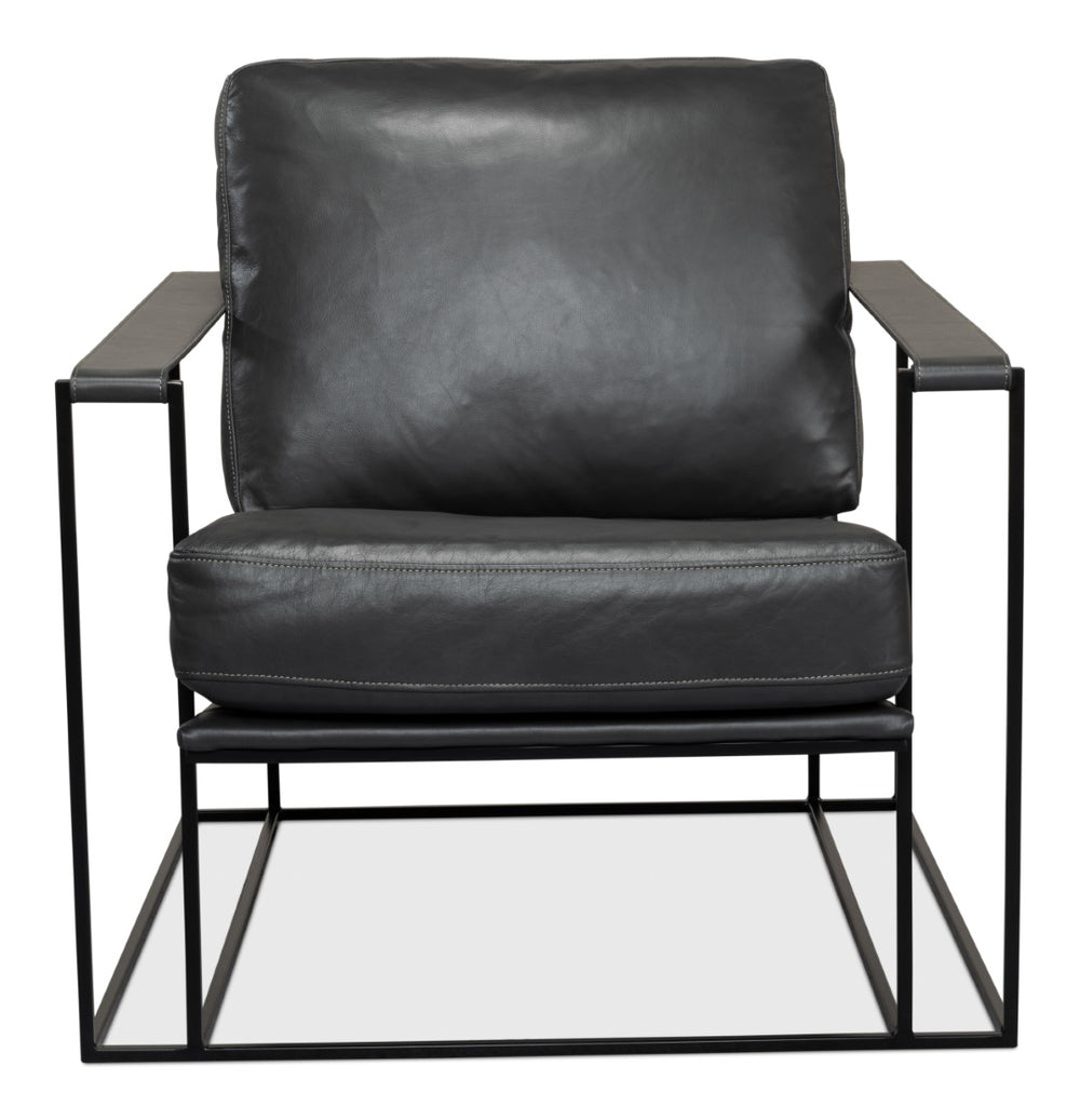 Sarreid Oryan Chair - Stylish Portland Gray Cowhide Leather & Durable Iron Metal Frame For Modern Spaces Grey  53783