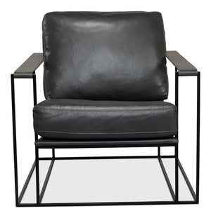 Sarreid Oryan Chair - Stylish Portland Gray Cowhide Leather & Durable Iron Metal Frame For Modern Spaces Grey  53783