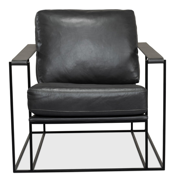 Sarreid Oryan Chair - Stylish Portland Gray Cowhide Leather & Durable Iron Metal Frame For Modern Spaces Grey  53783