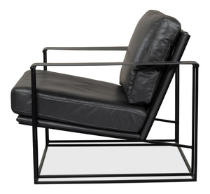 Sarreid Oryan Chair - Stylish Portland Gray Cowhide Leather & Durable Iron Metal Frame For Modern Spaces Grey  53783