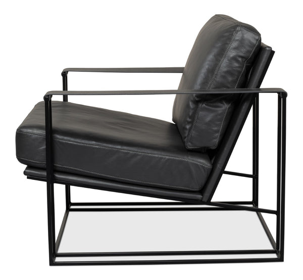 Sarreid Oryan Chair - Stylish Portland Gray Cowhide Leather & Durable Iron Metal Frame For Modern Spaces Grey  53783