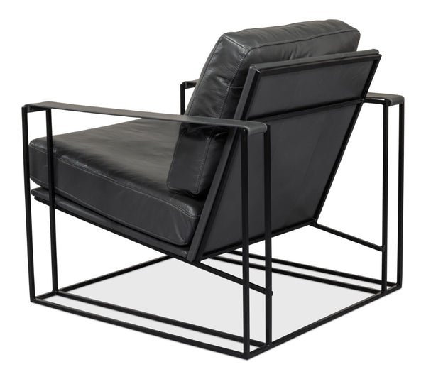 Sarreid Oryan Chair - Stylish Portland Gray Cowhide Leather & Durable Iron Metal Frame For Modern Spaces Grey  53783