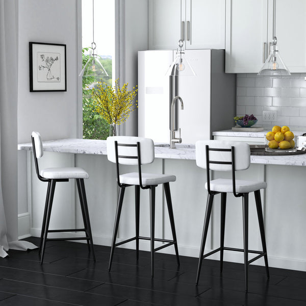 Butler Specialty Saddle Rustic Glam Leather Counter Stool With Back For Kitchen, Stylish Metal Legs, Comfortable Seating White Iron,Leather,Plywood,Tris Free Fr Foam 5378411-butler