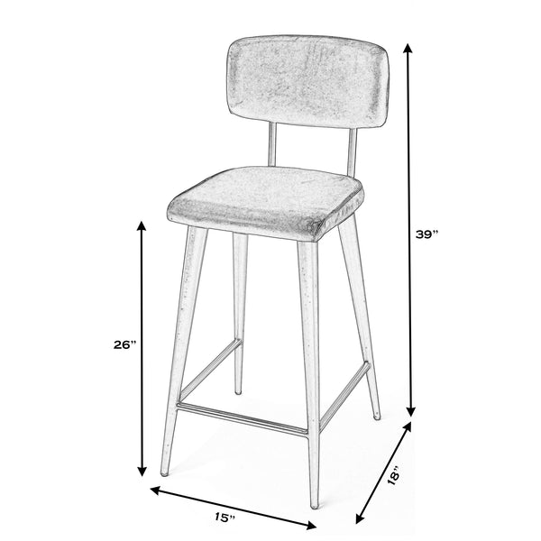 Butler Specialty Saddle Rustic Glam Leather Counter Stool With Back For Kitchen, Stylish Metal Legs, Comfortable Seating White Iron,Leather,Plywood,Tris Free Fr Foam 5378411-butler