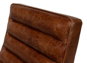 Sarreid Cassino Lounge - Elegant Newark Brown Cowhide Leather Sofa With Silver Stainless Steel Accents Brown  53784