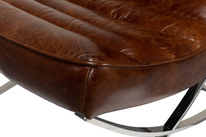 Sarreid Cassino Lounge - Elegant Newark Brown Cowhide Leather Sofa With Silver Stainless Steel Accents Brown  53784