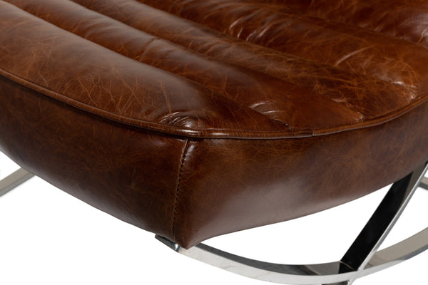Sarreid Cassino Lounge - Elegant Newark Brown Cowhide Leather Sofa With Silver Stainless Steel Accents Brown  53784