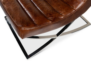 Sarreid Cassino Lounge - Elegant Newark Brown Cowhide Leather Sofa With Silver Stainless Steel Accents Brown  53784