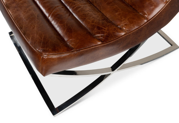 Sarreid Cassino Lounge - Elegant Newark Brown Cowhide Leather Sofa With Silver Stainless Steel Accents Brown  53784