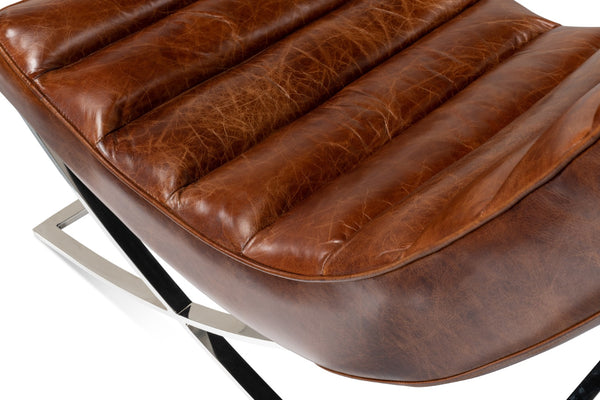 Sarreid Cassino Lounge - Elegant Newark Brown Cowhide Leather Sofa With Silver Stainless Steel Accents Brown  53784