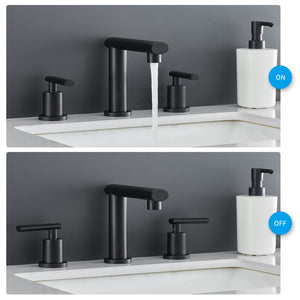 English Elm Matte Black Widespread Bathroom Faucet - Modern Waterfall Design, 2-Handle, Complete Setup Included T3177P277505
