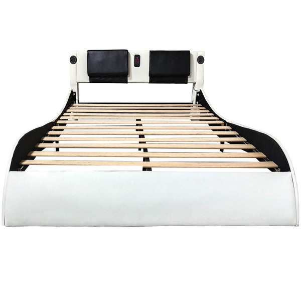English Elm Faux Leather Platform Bed Frame With Massage, Bluetooth Speakers & Led Lighting For Ultimate Relaxation W1360S00009