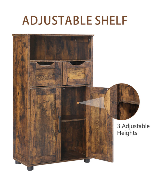 English Elm Tall Rustic Brown Storage Cabinet with 2 Large Drawers, Adjustable Shelf, Versatile Organizing for Home Offices, Kitchens, Bathrooms Durable Finish and Smooth-Glide Drawers W3151P345972