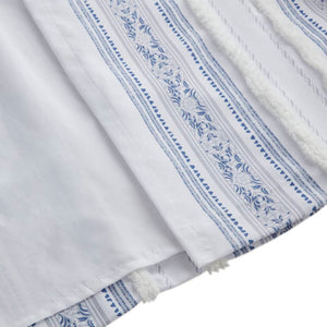 English Elm Poly Printed Curtain Panel With Tufted Stripe & Lining, White/Navy 50X95" For Boho Style Decor B035P268158-GIGA