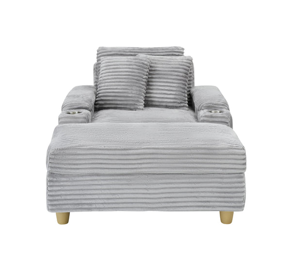 English Elm Grey corduroy single sofa with ottoman storage, built-in armrest compartments, washable covers, 500lb capacity W1658S00139