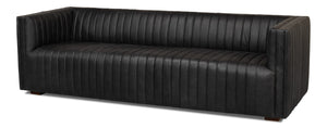 Sarreid Everett Sofa - Luxurious Black Top Grain Leather With Maple Accents For Stylish Living Rooms Black  53795