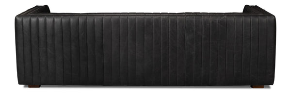 Sarreid Everett Sofa - Luxurious Black Top Grain Leather With Maple Accents For Stylish Living Rooms Black  53795