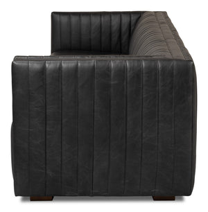 Sarreid Everett Sofa - Luxurious Black Top Grain Leather With Maple Accents For Stylish Living Rooms Black  53795