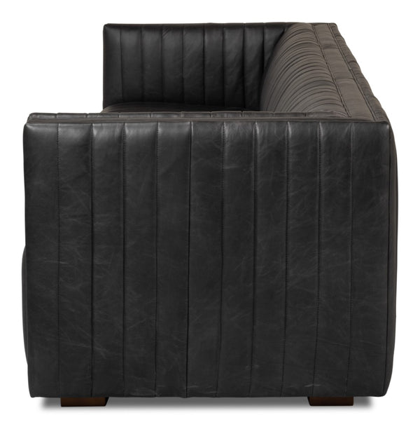 Sarreid Everett Sofa - Luxurious Black Top Grain Leather With Maple Accents For Stylish Living Rooms Black  53795