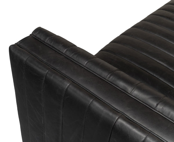 Sarreid Everett Sofa - Luxurious Black Top Grain Leather With Maple Accents For Stylish Living Rooms Black  53795