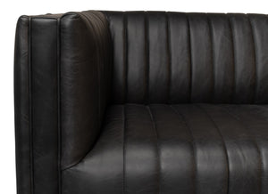 Sarreid Everett Sofa - Luxurious Black Top Grain Leather With Maple Accents For Stylish Living Rooms Black  53795