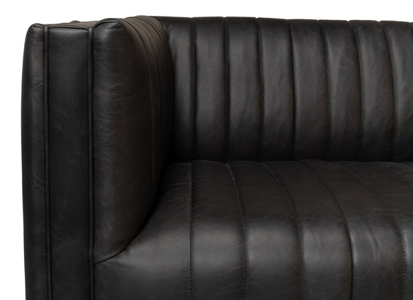 Sarreid Everett Sofa - Luxurious Black Top Grain Leather With Maple Accents For Stylish Living Rooms Black  53795