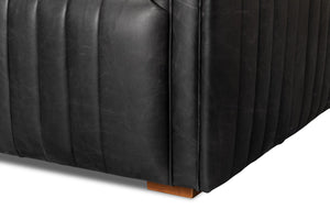 Sarreid Everett Sofa - Luxurious Black Top Grain Leather With Maple Accents For Stylish Living Rooms Black  53795
