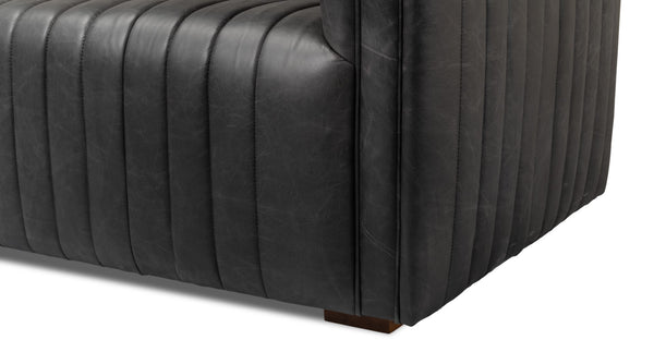 Sarreid Everett Sofa - Luxurious Black Top Grain Leather With Maple Accents For Stylish Living Rooms Black  53795