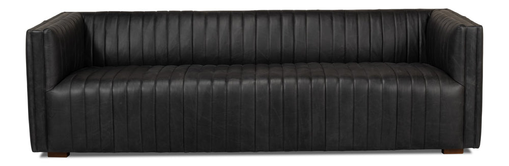 Sarreid Everett Sofa - Luxurious Black Top Grain Leather With Maple Accents For Stylish Living Rooms Black  53795
